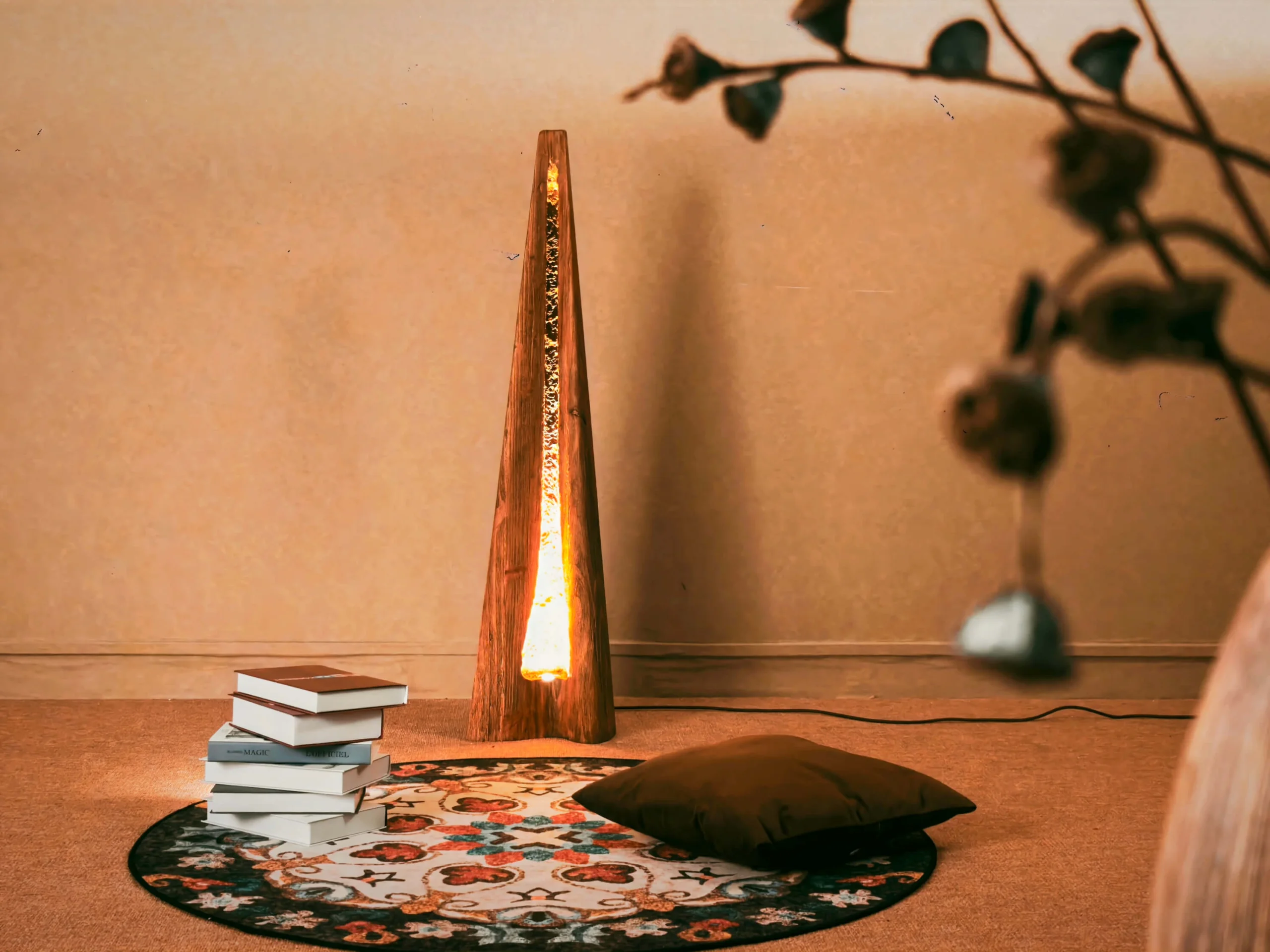 Artistic Handmade Solid Wood Peak Floor Lamp scaled – Flowlight Design Artistic Handmade Solid Wood Peak Floor Lamp scaled | Flowlight Design