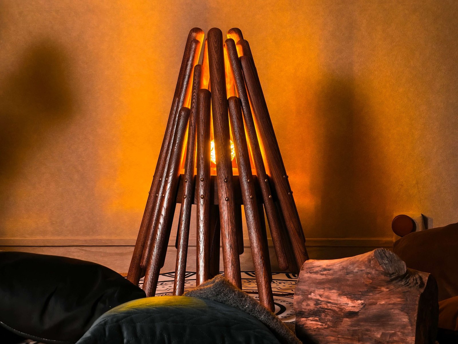 Blaze Artistic Natural Solid Wood Handmade Medieval Style Floor Lamp scaled | Flowlight Design