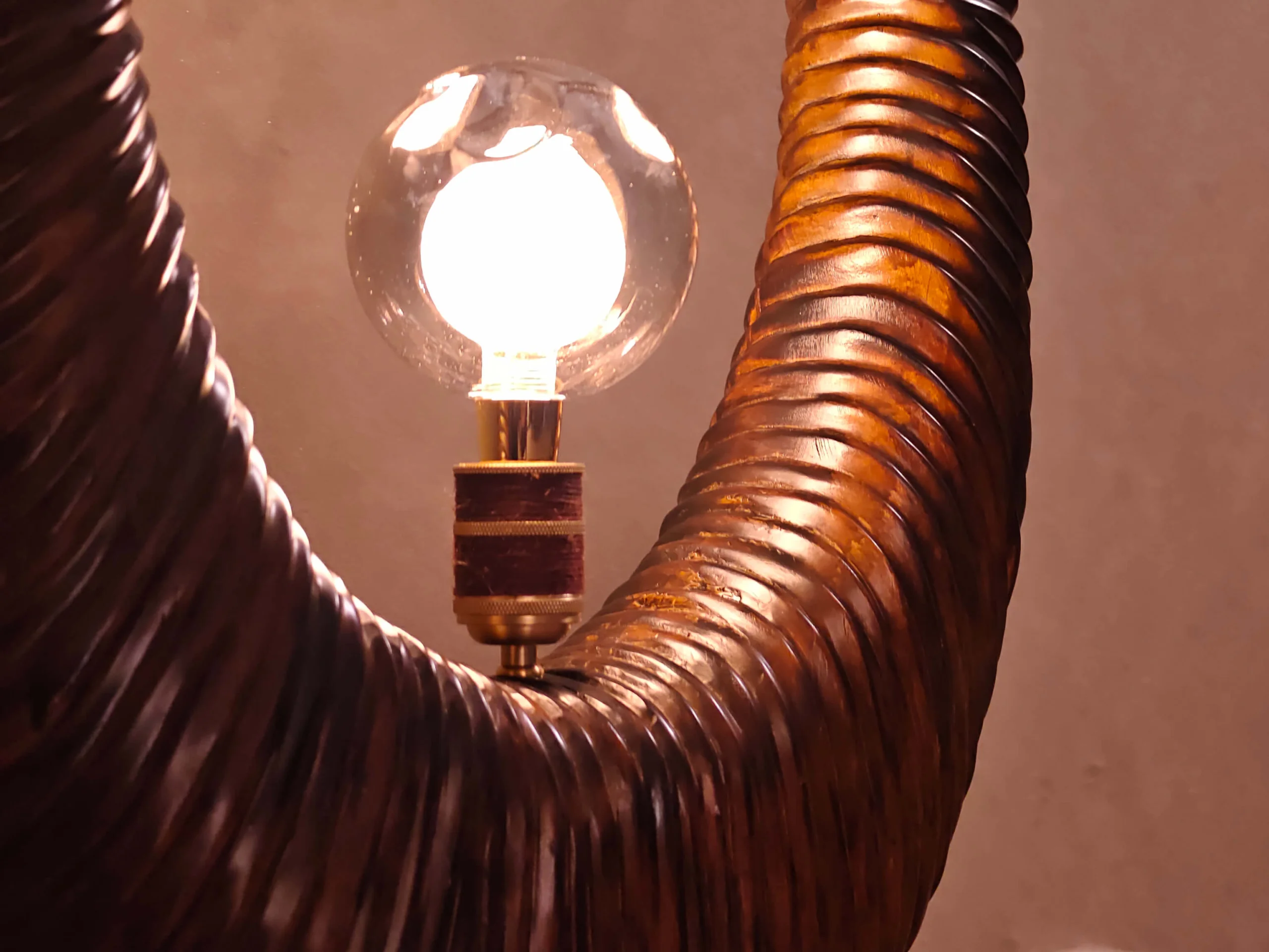 Close Up of Artistic Handmade Solid Wood Floor Lamp scaled – Flowlight Design Close Up of Artistic Handmade Solid Wood Floor Lamp scaled | Flowlight Design